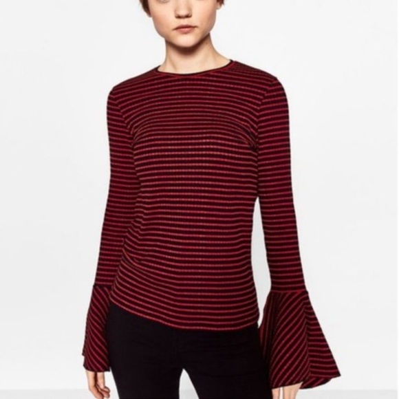 Zara Medium striped flare sleeve long sleeve MEDIUM - Picture 2 of 7